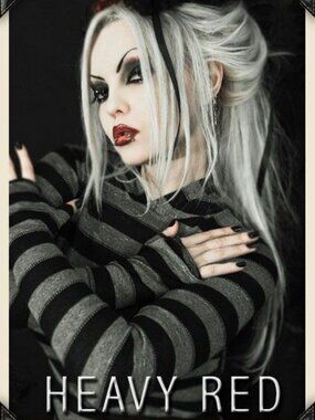 Heavy Red Y2K Goth Punk Emo Couture Noire Black Grey Striped Top Hoodie SMALL